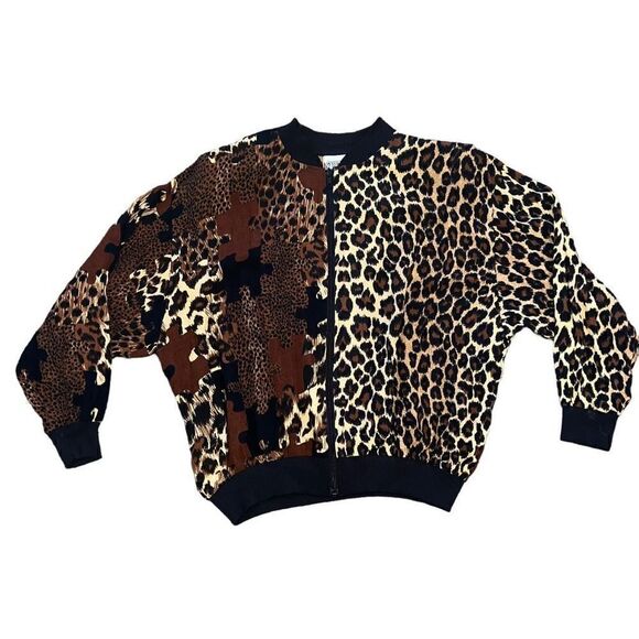 VINTAGE PETER POPOVITCH Cheetah Print Zip Up Jacket W/ Shoulder Pads Size Medium - Picture 1 of 4
